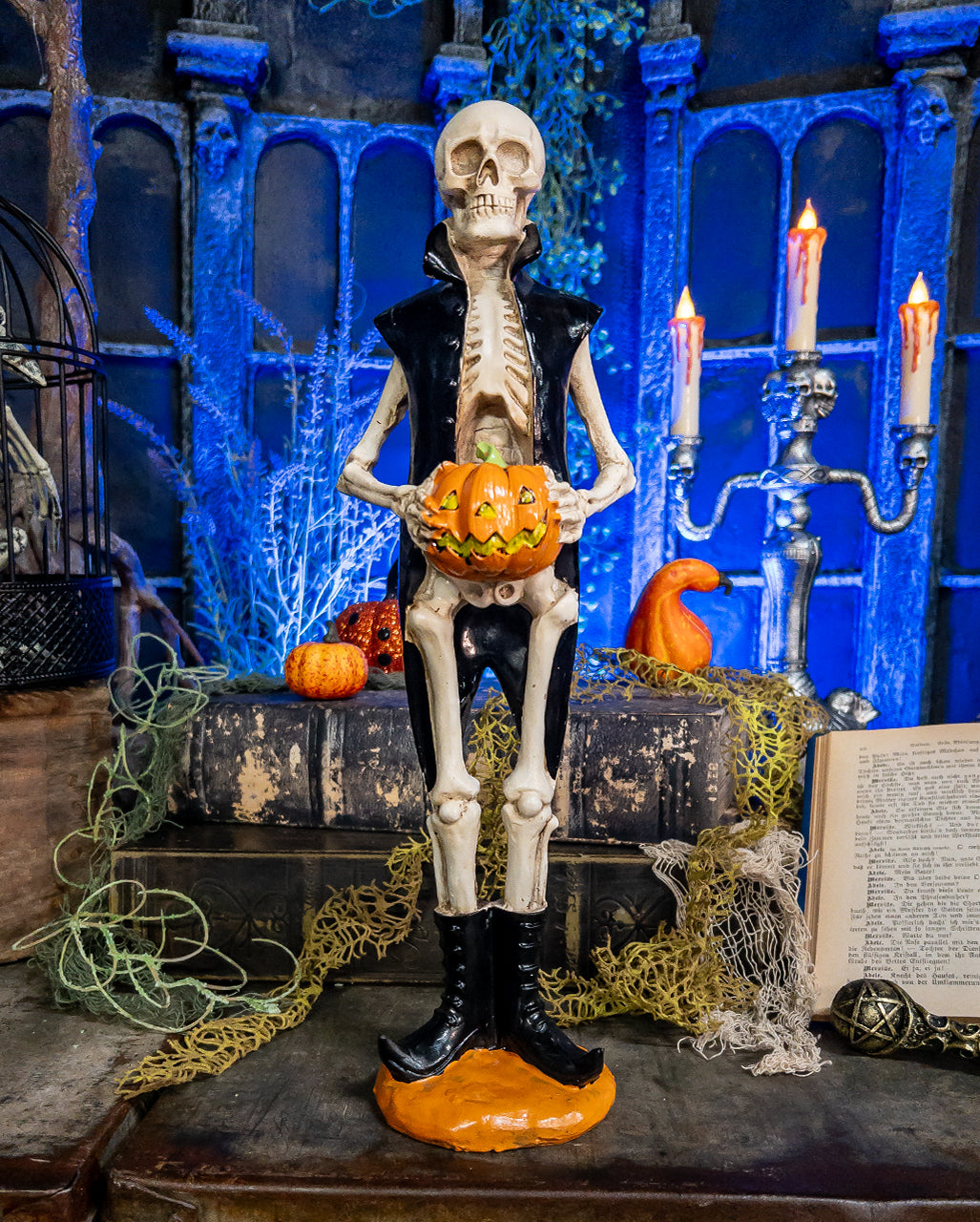 Skelett Figur mit Frack & Jack O'Lantern 36cm