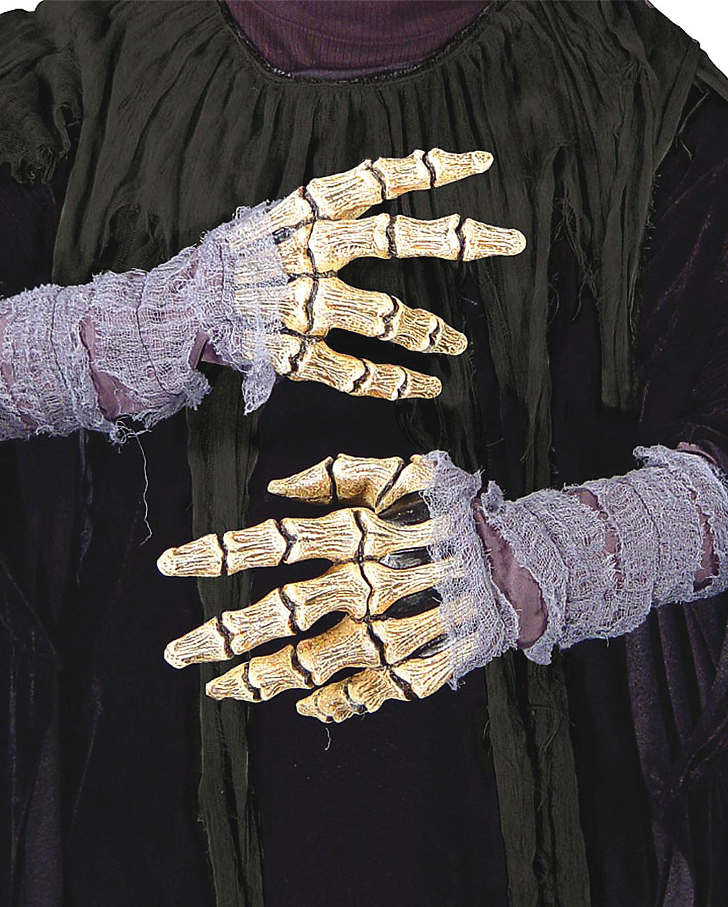 Skelett Handschuhe mit Stofffetzen