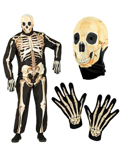 Skelett Schnellkostüm mit Maske & Handschuhe