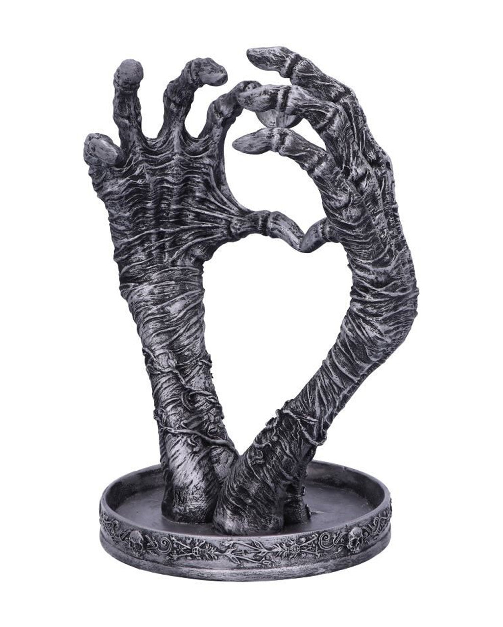 Knochenhand mit Herz Schmuckhalter