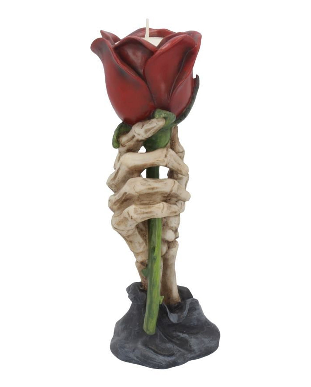 Skeletthand mit Rose Kerzenständer