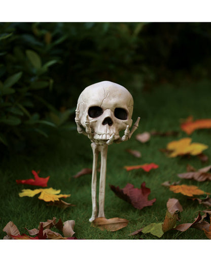 Skeletthand mit Totenkopf Gartenstecker