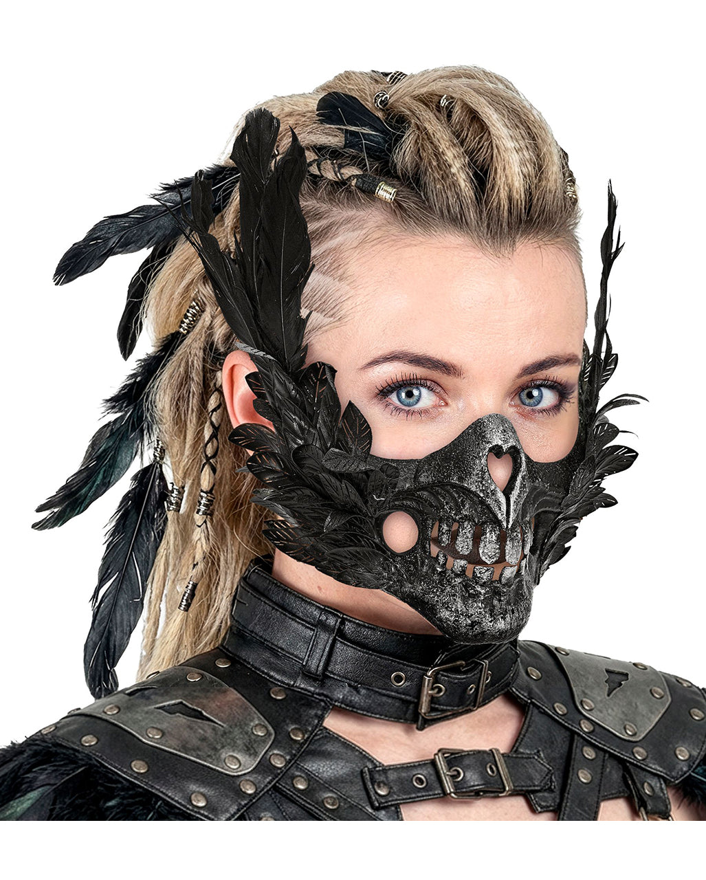 Maske Skelettmund mit Federn