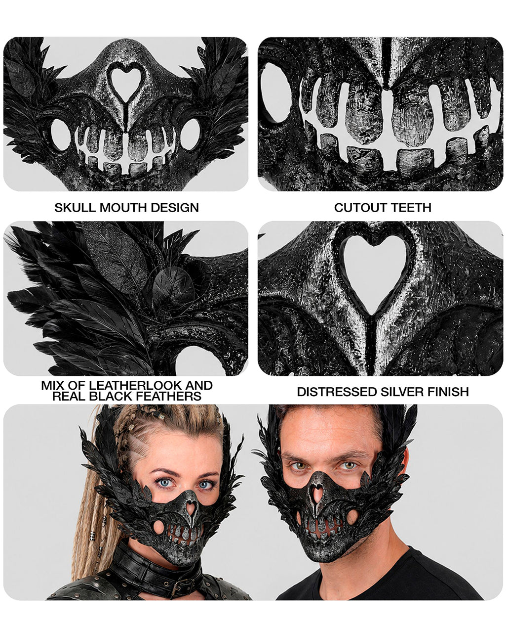 Maske Skelettmund mit Federn