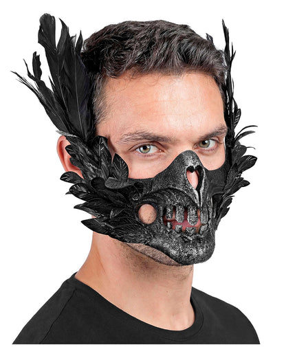 Maske Skelettmund mit Federn