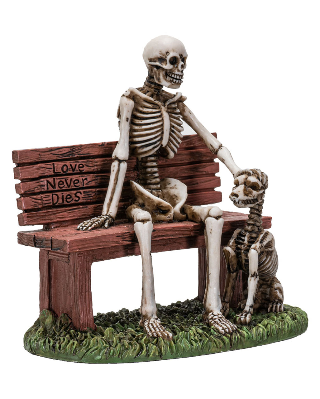Skelett Figur auf Gartenbank mit Hund 12cm