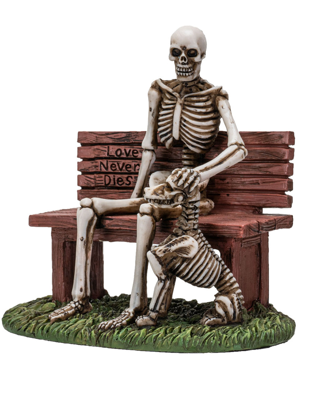 Skelett Figur auf Gartenbank mit Hund 12cm