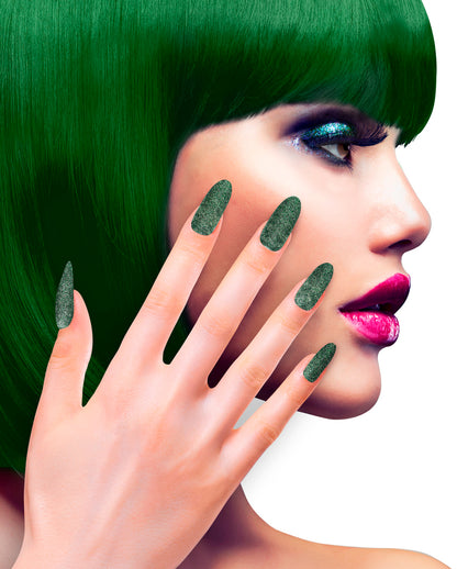 Emerald Green Glitter Fingernails 12 Pcs.