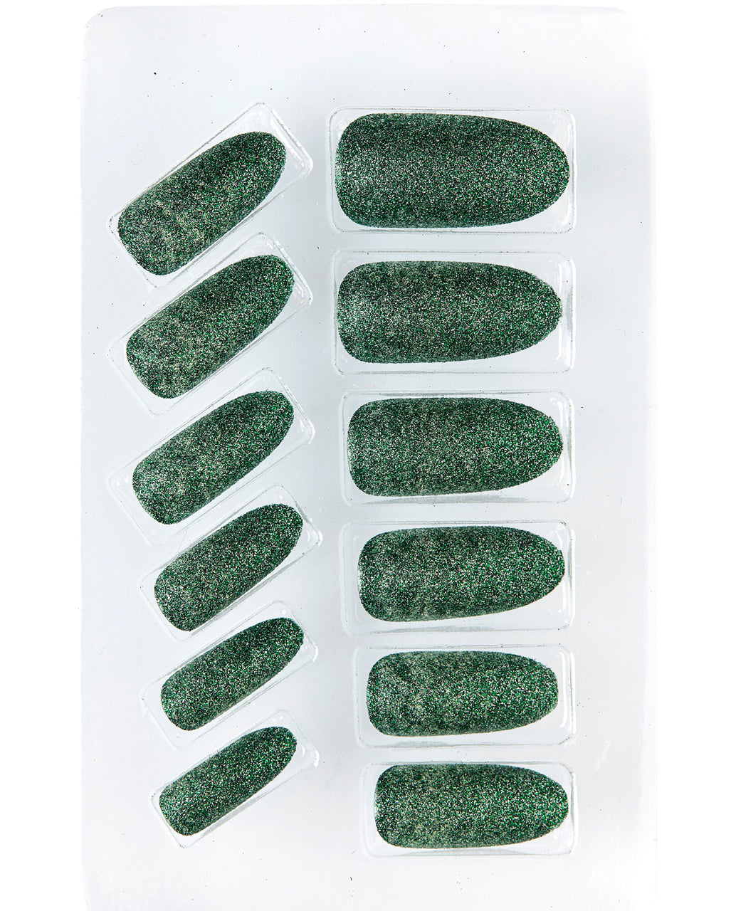 Emerald Green Glitter Fingernails 12 Pcs.