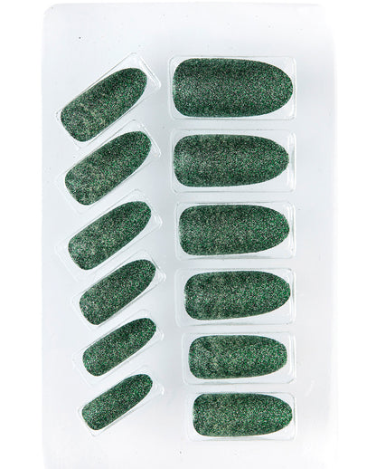 Emerald Green Glitter Fingernails 12 Pcs.