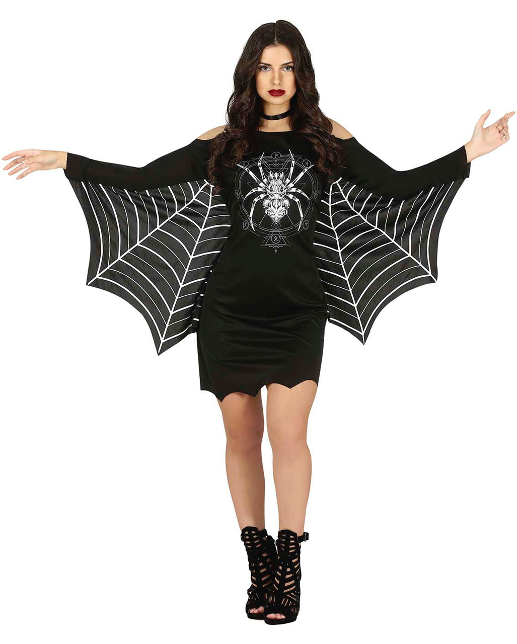 Spinnenkostüm mit Fledermaus Ärmel