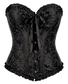 Schwarzes Spitzen-Brokat Korsett für Damen