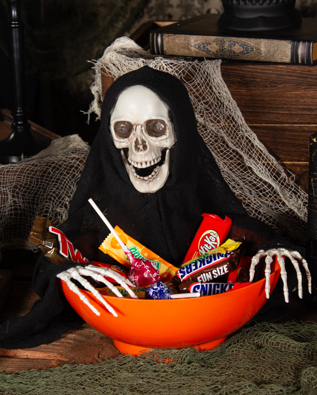Spooky Bonbonschüssel mit angreifendem Grim Reaper