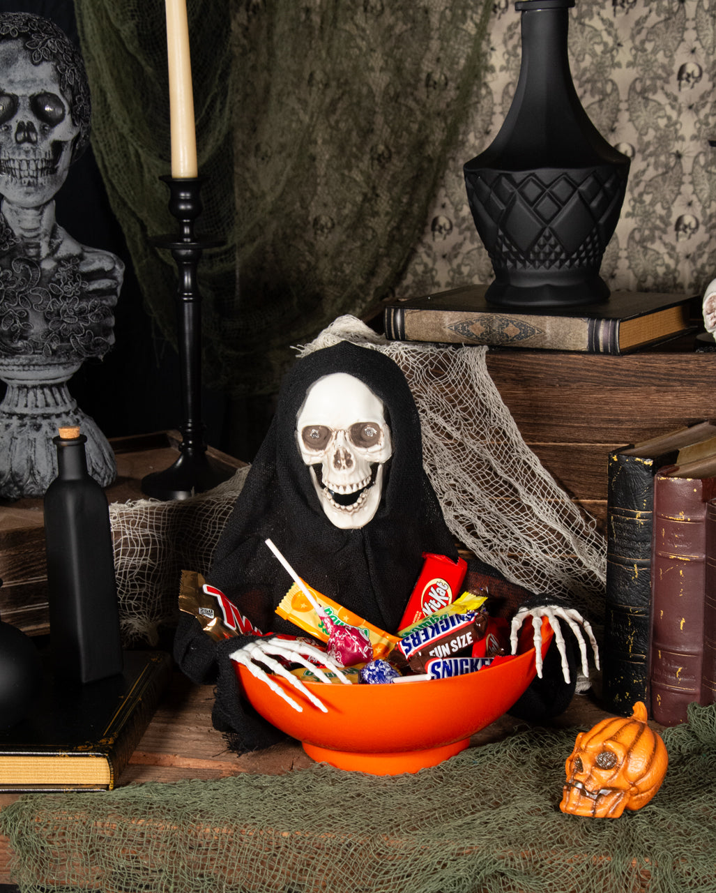 Spooky Bonbonschüssel mit angreifendem Grim Reaper