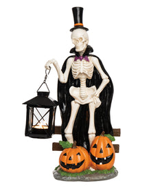 Spooky Tea Light Holder Skeleton With Lantern 37cm