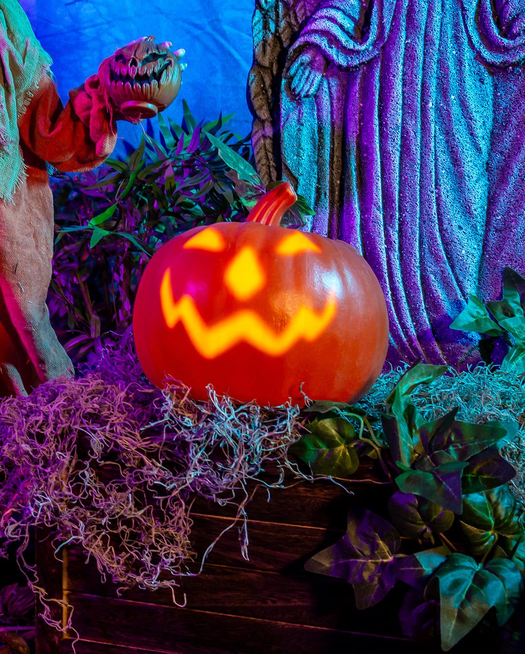 Sprechender Kürbis mit Jack O'Lantern Fratze 23cm