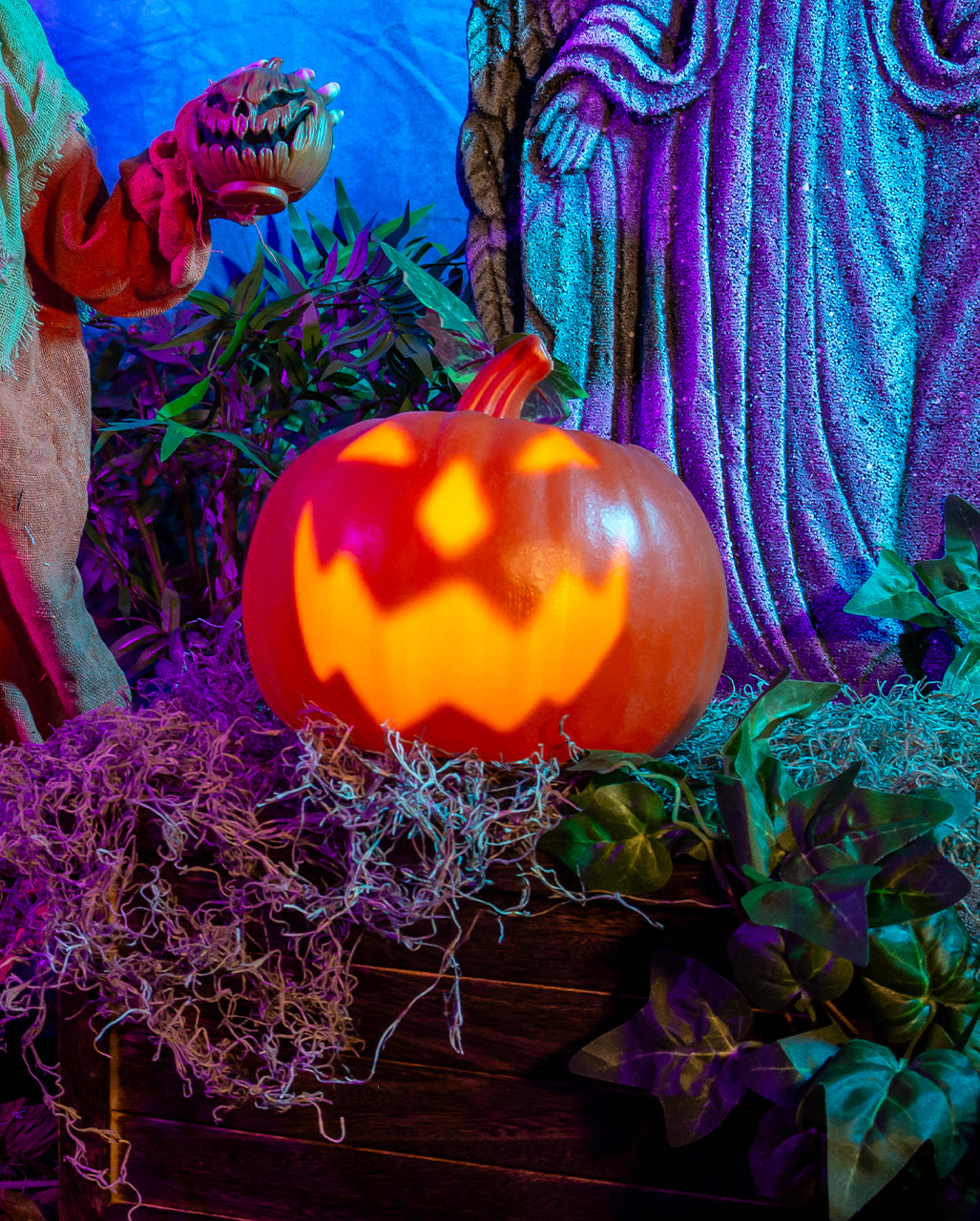 Sprechender Kürbis mit Jack O'Lantern Fratze 23cm