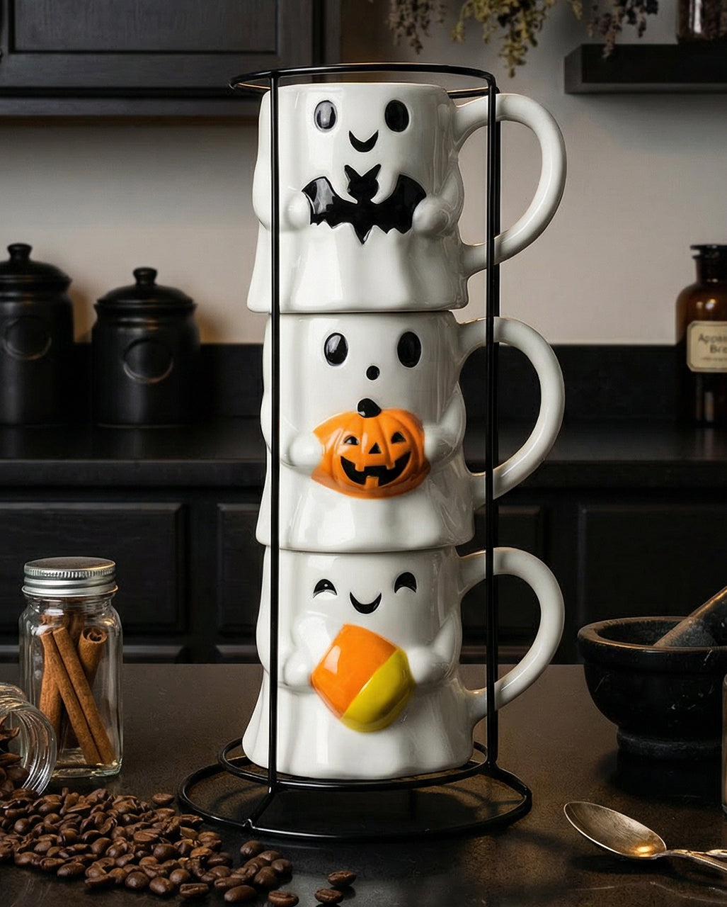 Stapelbare Halloween Gespenster Tassen 3er-Set 29,5cm