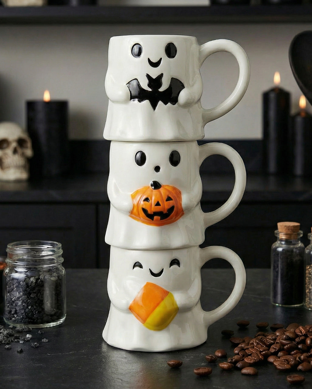Stapelbare Halloween Gespenster Tassen 3er-Set 29,5cm