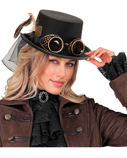 Steampunk Zylinder mit Fliegerbrille als Zubehör