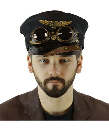 Pilotenmütze Steampunk mit Fliegerbrille