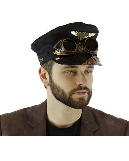 Pilotenmütze Steampunk mit Fliegerbrille
