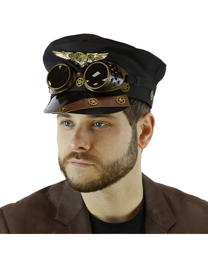 Pilotenmütze Steampunk mit Fliegerbrille
