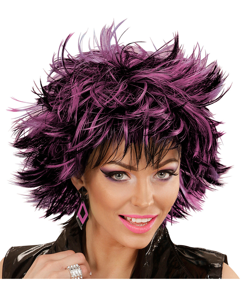 Steamy Perücke Schwarz-Lila für Karneval