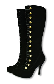 Samtstiefel mit goldfarbenen Knöpfen