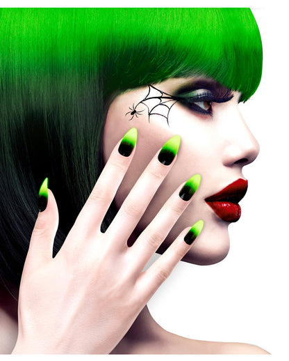 Stileto Fingernails Black / Neon Green 12 Pcs.
