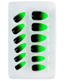 Stiletto Fingernägel Neongrün / Schwarz 12 St.