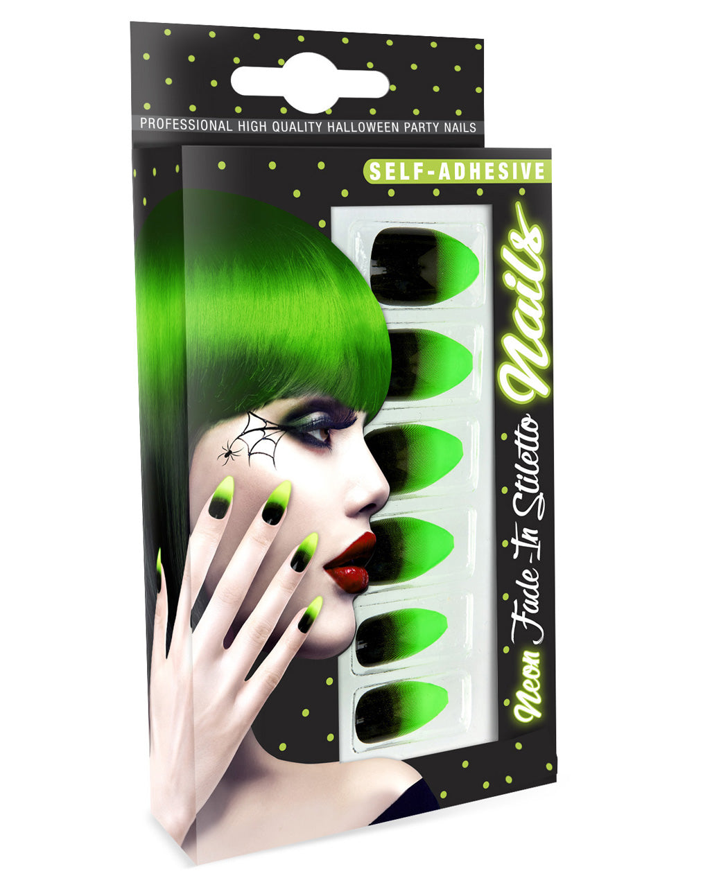 Stileto Fingernails Black / Neon Green 12 Pcs.