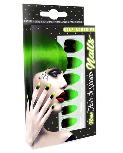 Stileto Fingernails Black / Neon Green 12 Pcs.