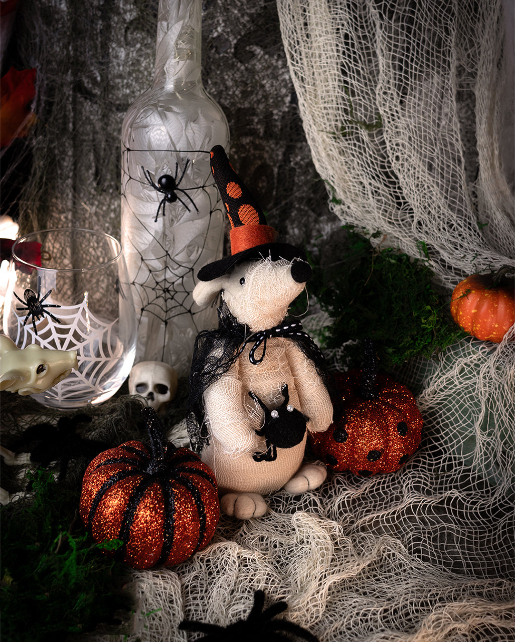 Halloween Plüsch Maus mit Spinne 23cm