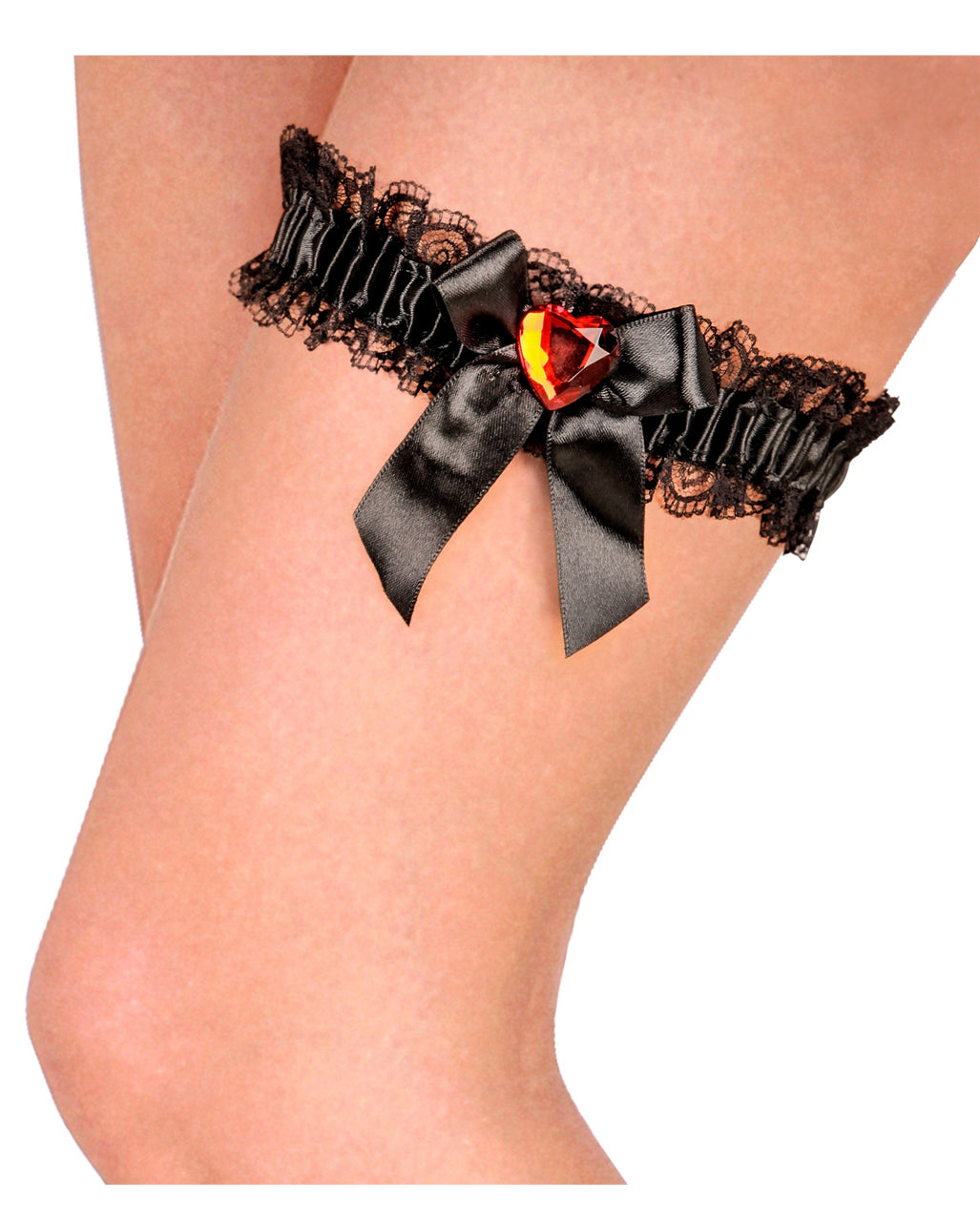 Sexy Strumpfband mit rotem Schmuckstein