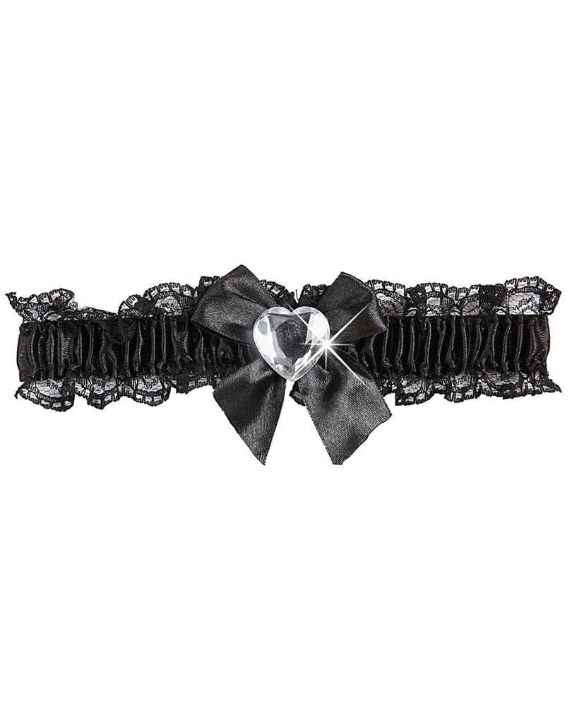 Schwarzes Strumpfband mit Strass-Herz