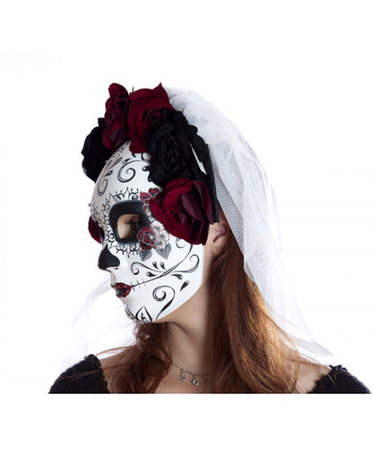 Sugar Skull Maske mit Blumen & Schleier