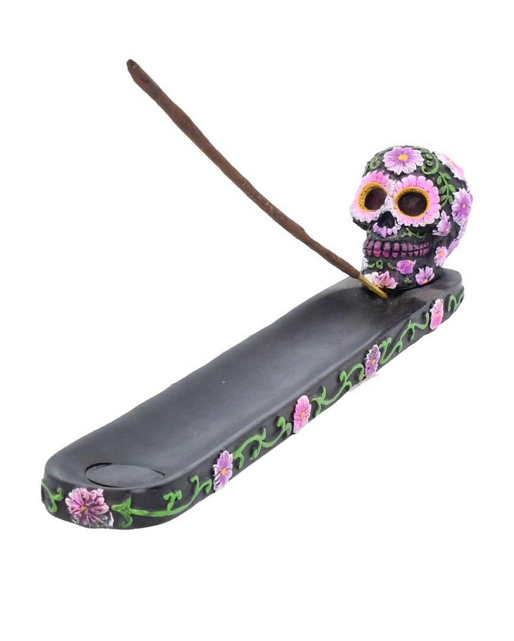 Sugar Skull mit Blumen Räucherstäbchen Halter