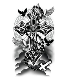 Temporäres Klebetattoo Kreuz & Rosenkranz
