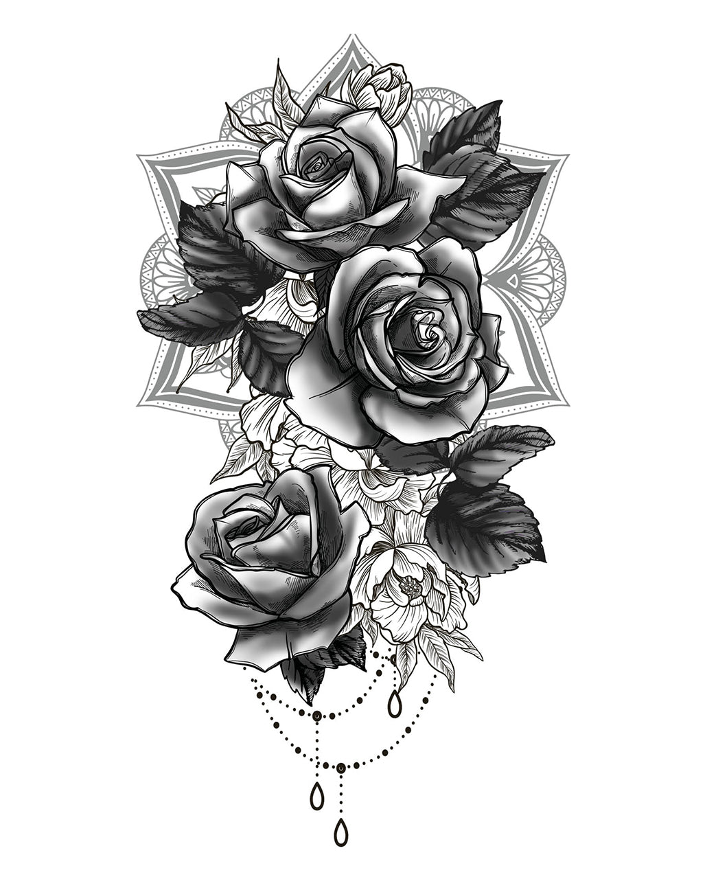 Temporary Rose Mandala Tattoo To Stick On