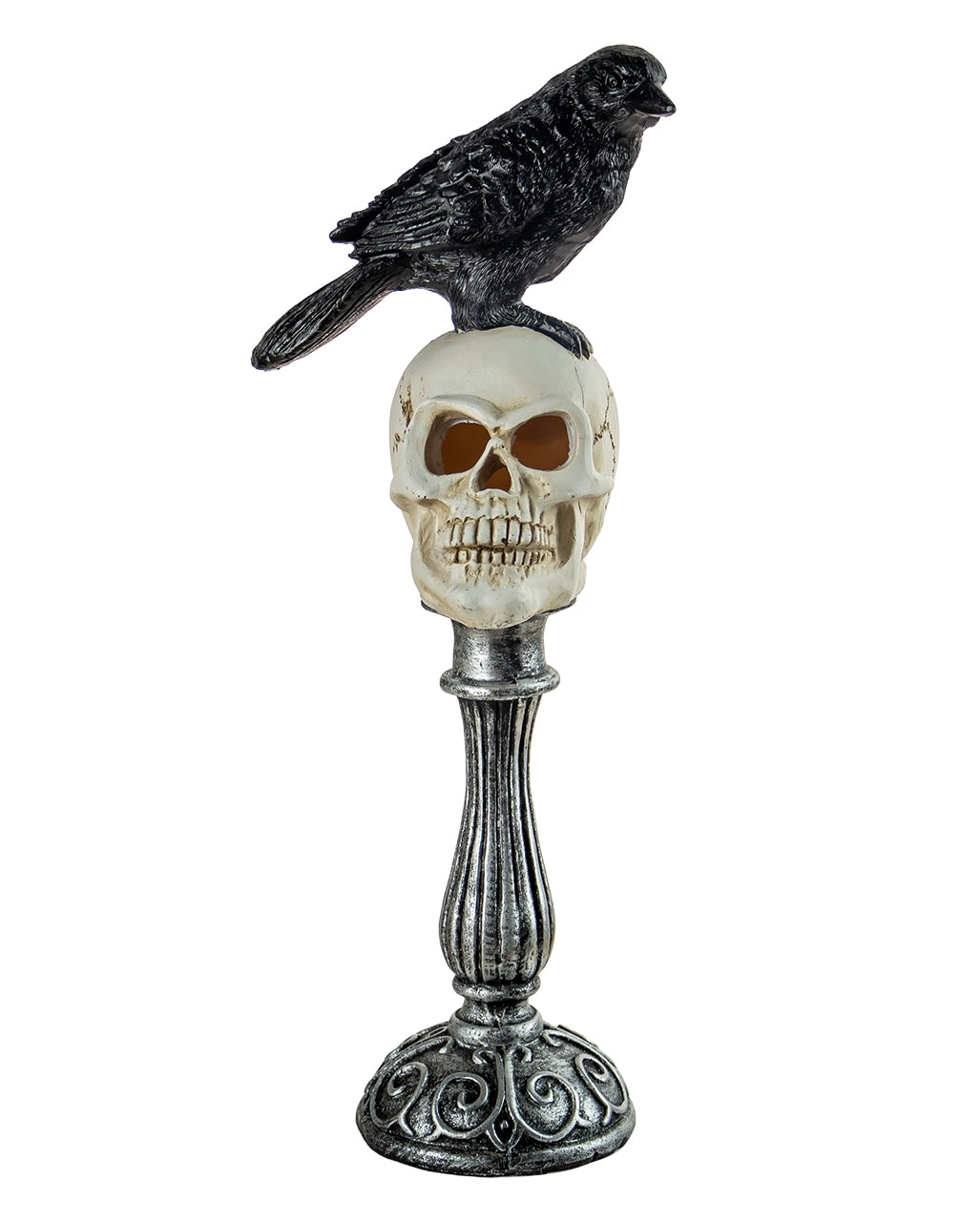 Skull Bust With Raven & LED Lighting 31cm
