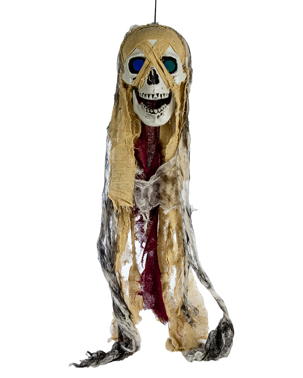 Skull In Rag Look With Luminous Eyes 75cm