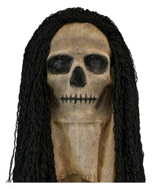 Totenschädel Jute Maske mit Kapuze & Haaren