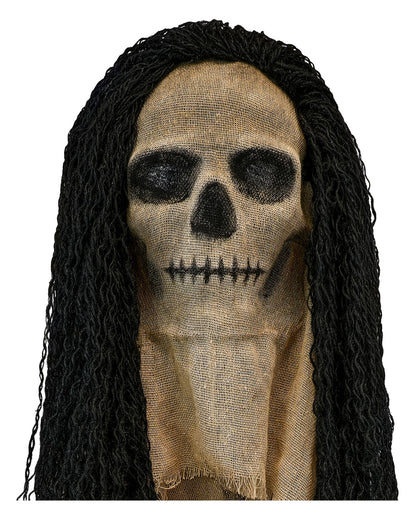 Skull Patterned Jute Mask with Hood and Hair