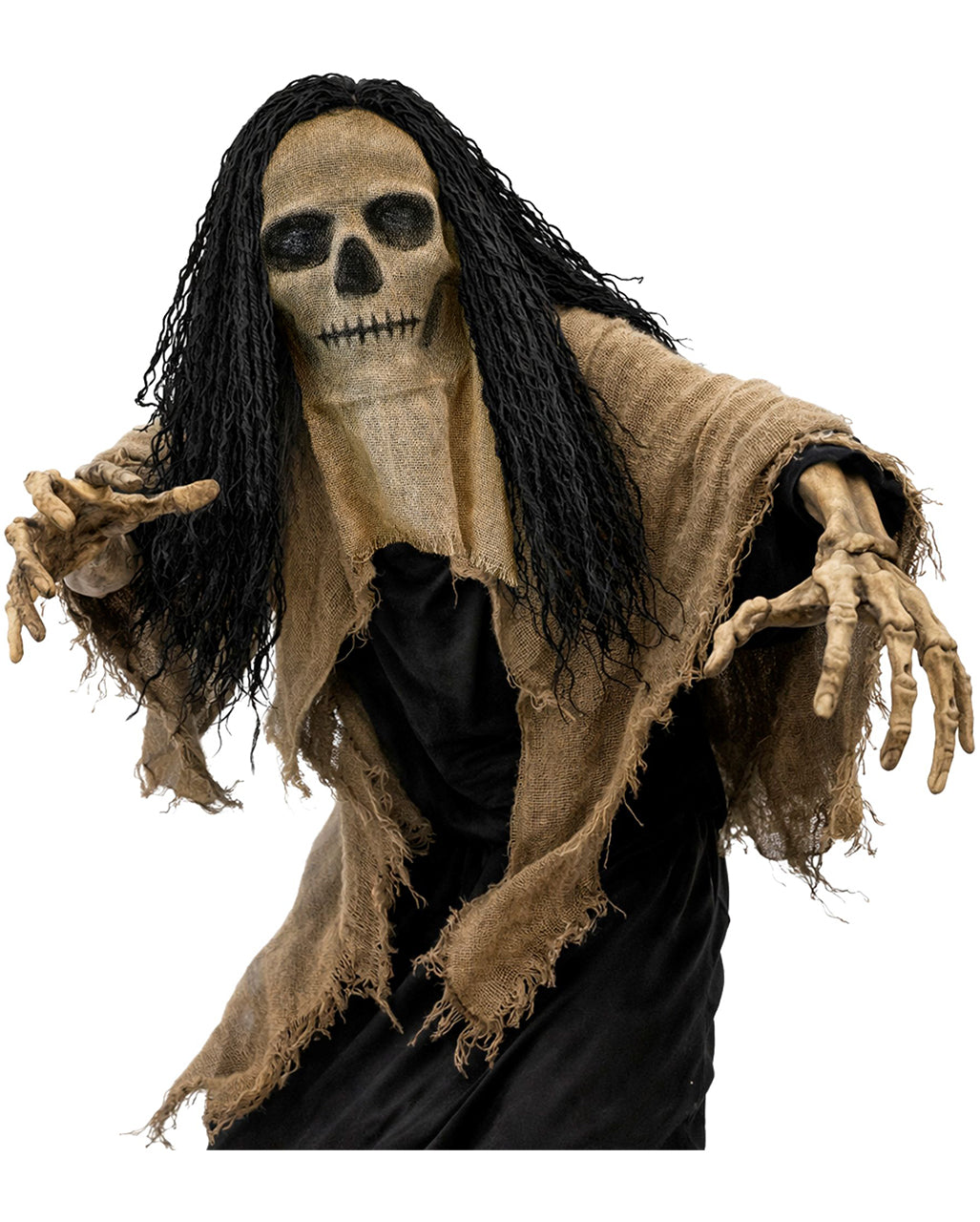 Skull Patterned Jute Mask with Hood and Hair