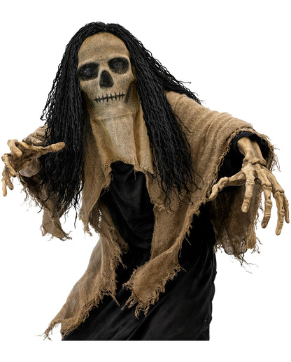 Skull Patterned Jute Mask with Hood and Hair