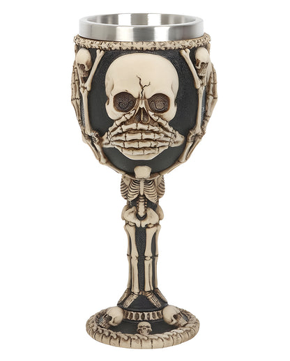 Skull Goblet With 3 Skulls & Bones As Motif 19cm