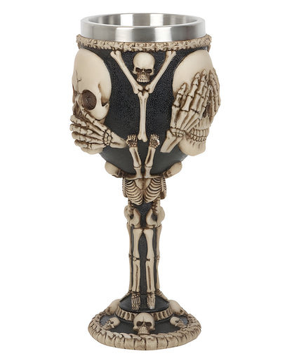 Skull Goblet With 3 Skulls & Bones As Motif 19cm