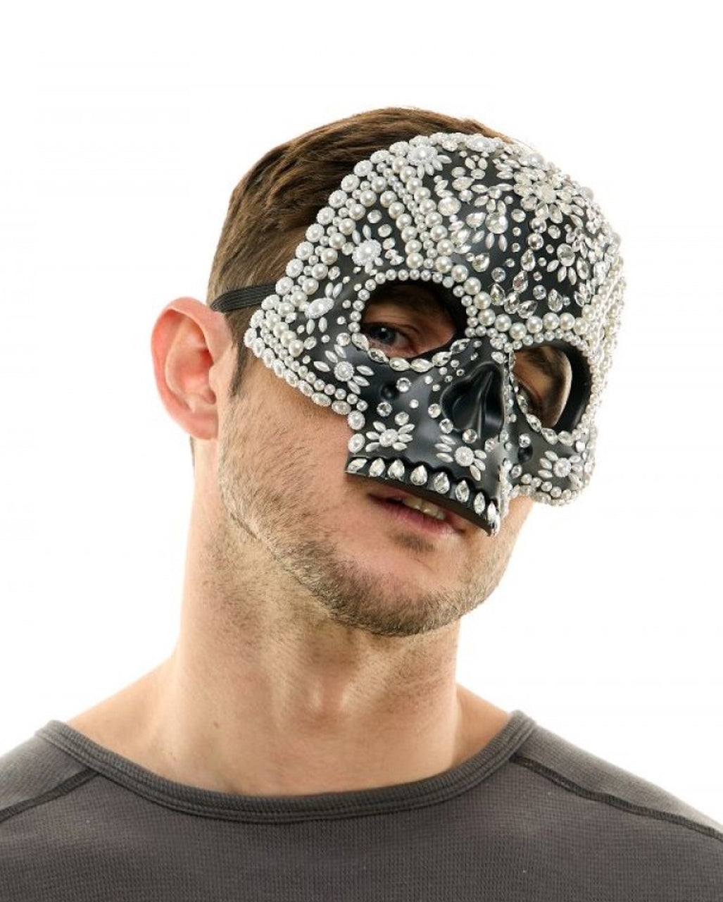 Totenschädel Halbmaske mit Glitzersteinchen