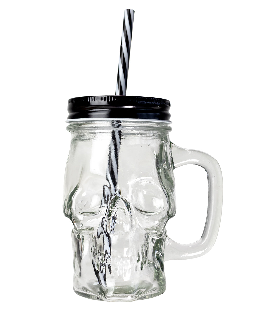 Totenkopf Trinkglas mit Deckel & Strohhalm